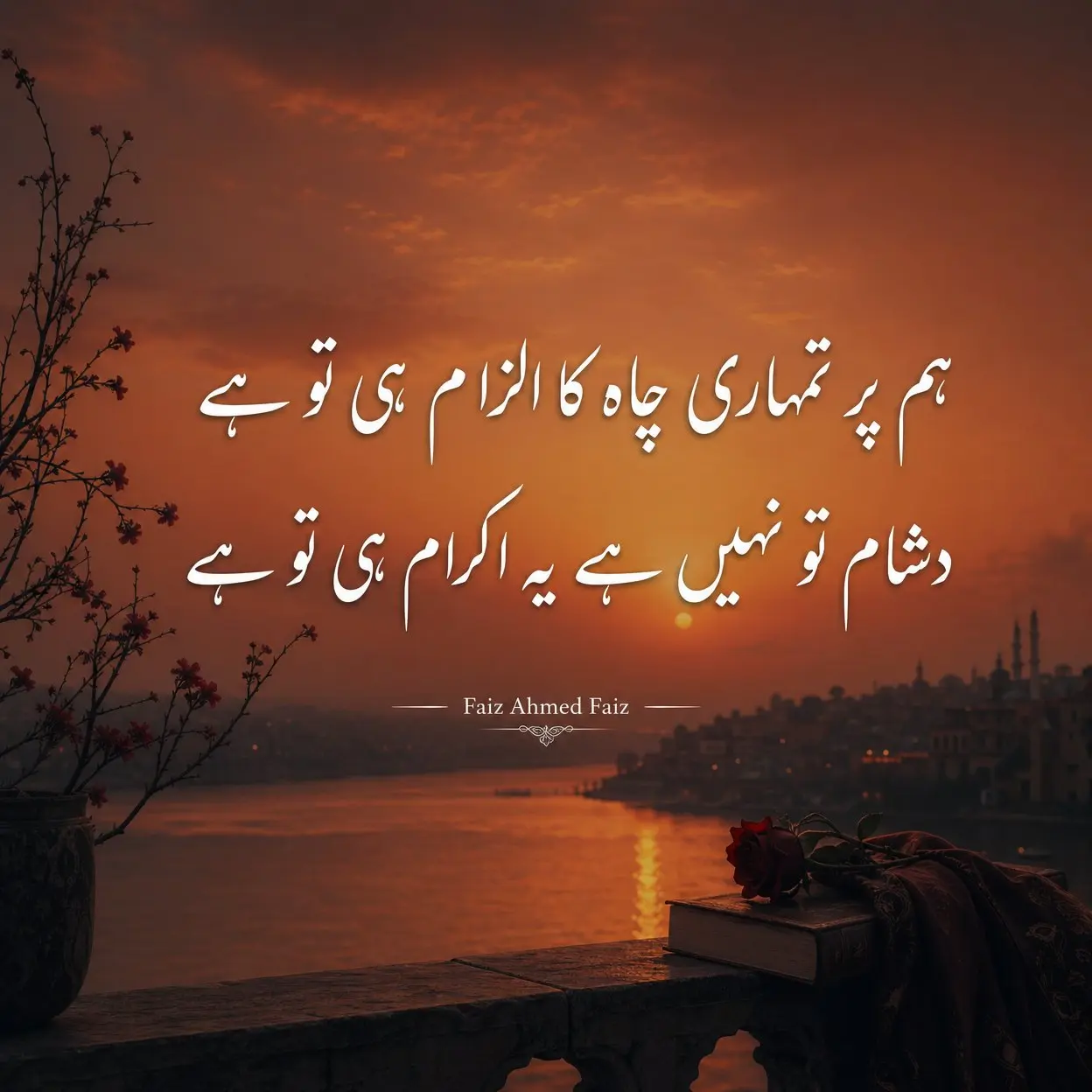 Sad poetry in Urdu 2 lines by Faiz Ahmed Faiz - Hum par tumhari chah ka ilzaam hi to hai