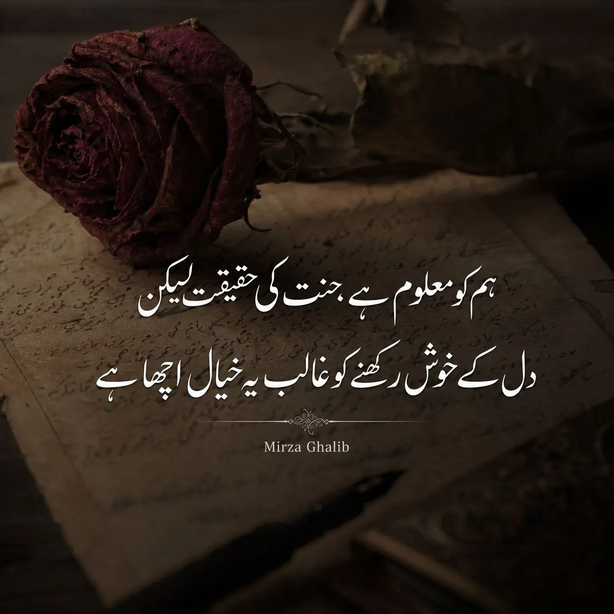 Sad poetry in Urdu 2 lines by Mirza Ghalib - Hum ko maloom hai jannat ki haqeeqat lekin